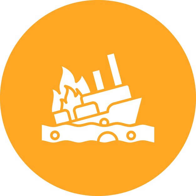 Imagen vectorial de icono de barco en llamas Se puede utilizar para la contaminación