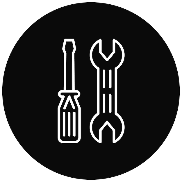La imagen vectorial del icono del destornillador y la llave se puede utilizar para las herramientas