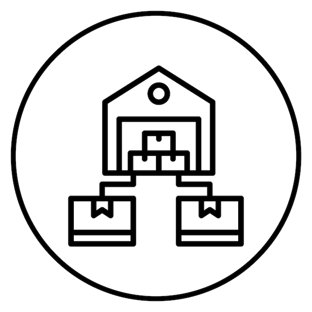 Imagen vectorial del icono de distribución del centro Se puede utilizar para la fabricación y distribución
