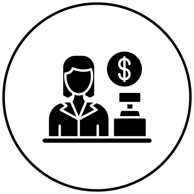 Imagen vectorial del icono femenino del vendedor Se puede utilizar para la Casa de Subastas