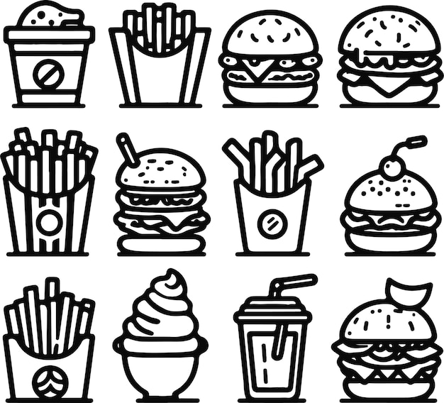 Imagen vectorial del icono de la línea de comida rápida Ilustración artística