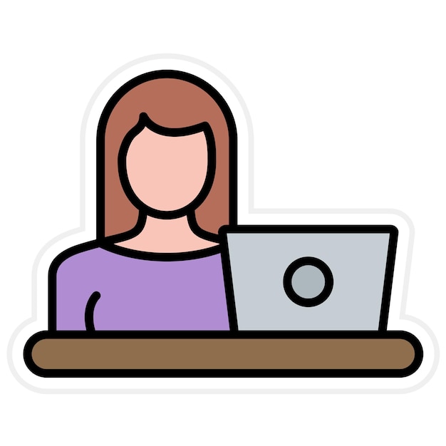 Vector imagen vectorial del icono de la mujer usando la computadora portátil se puede usar para la limpieza de la casa