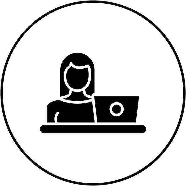 Imagen vectorial del icono de la mujer usando la computadora portátil Se puede usar para la limpieza de la casa