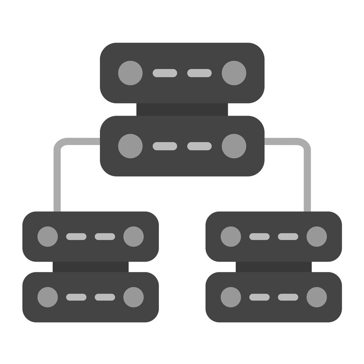 Vector imagen vectorial de íconos de múltiples servidores se puede utilizar para la creación de redes y el intercambio de datos