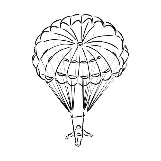 Imagen vectorial de ilustración de paracaidismo en color blanco y negro con fondo transparente