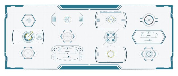Imagen vectorial de interfaz del ciberespacio futurista con varias visualizaciones de datos, gráficos y gráficos