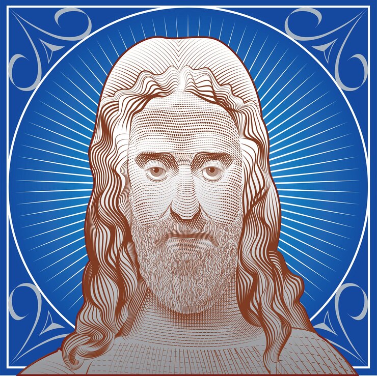 Vector imagen vectorial de jesucristo en el estilo de gráficos clásicos icono de grabado de postales
