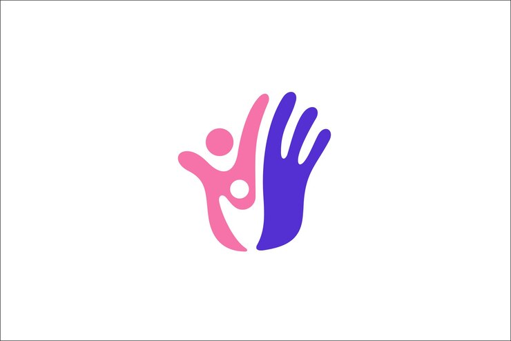 Imagen vectorial de un logo de mano con una familia feliz dentro