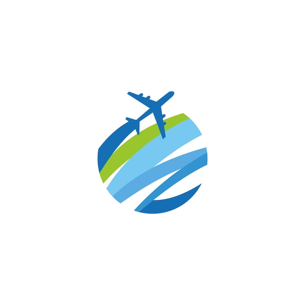 Imagen vectorial del logotipo abstracto redondo de viaje en avión