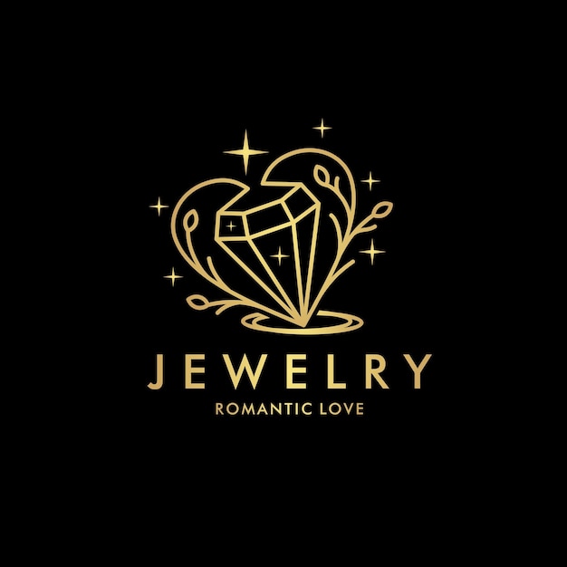 La imagen vectorial del logotipo de la joyería de diamantes de amor es una plantilla de logotipo elegante de lujo real