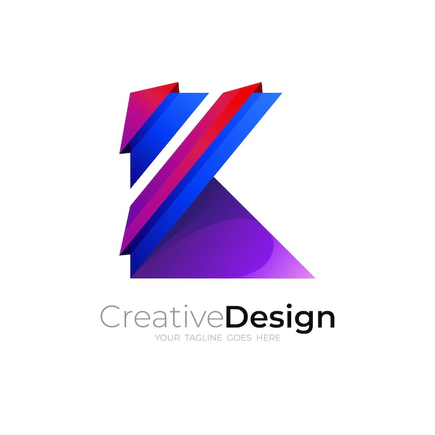 Imagen vectorial del logotipo de la letra k, plantilla de diseño colorido