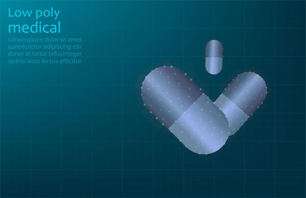 Imagen vectorial de un medicamento en una cápsula imagen de baja poli farmacología de comprimidos medicinales