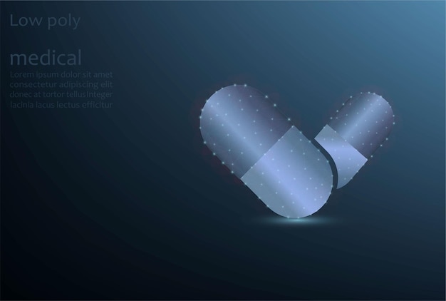 Imagen vectorial de un medicamento en una cápsula imagen de baja poli farmacología de tabletas medicinales