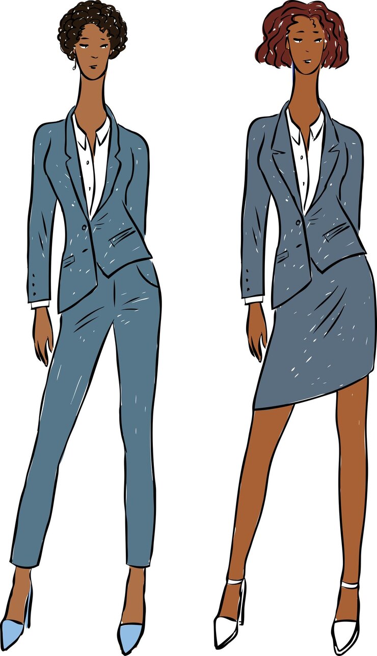 Vector imagen vectorial de mujeres jóvenes de moda en trajes clásicos