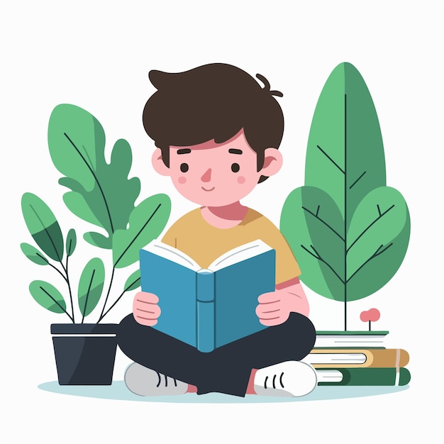 imagen vectorial de un niño leyendo un libro
