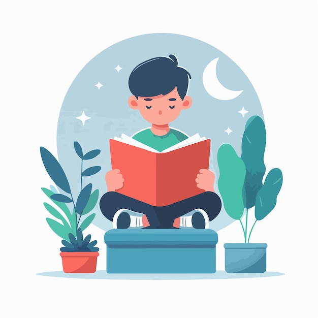 imagen vectorial de un niño leyendo un libro