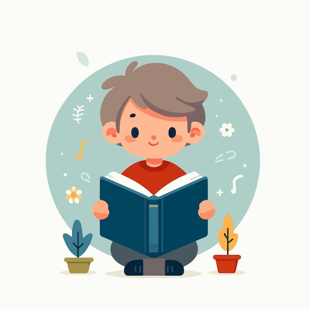 imagen vectorial de un niño leyendo un libro
