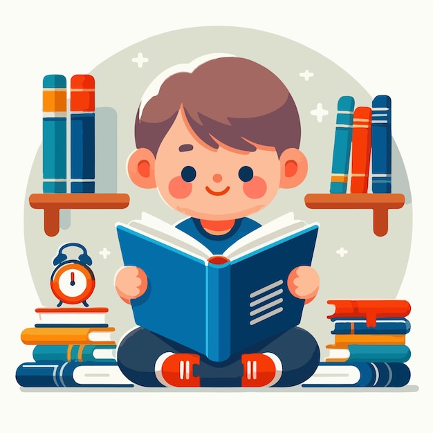 imagen vectorial de un niño leyendo un libro