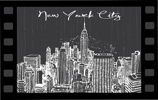 Imagen vectorial de nueva york en un antiguo marco cinematográfico vintage