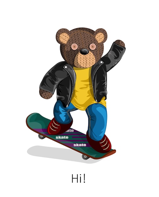 Imagen vectorial de un oso de peluche representado vivo con un toque de humanidad en un monopatín Concepto EPS 10