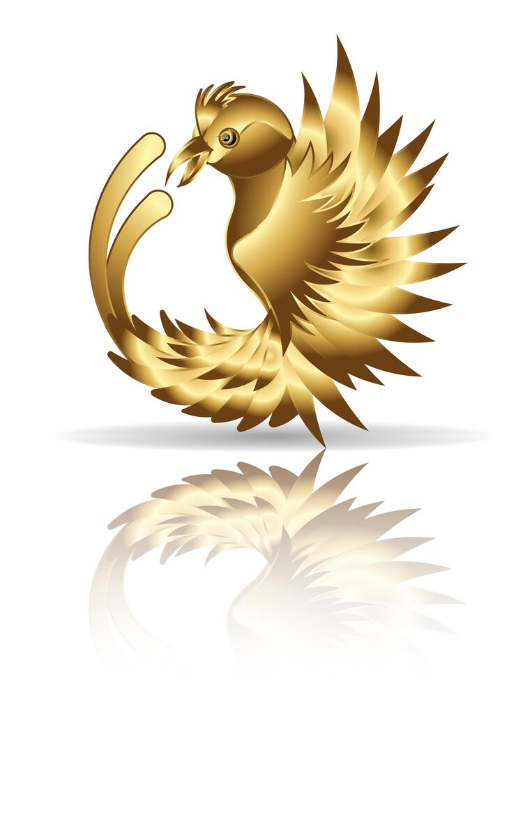 Vector imagen vectorial de un pájaro inscrito en un círculo según los principios de la proporción áurea estilo de dibujos animados hecho en oro eps 10