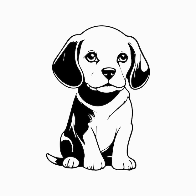 Vector imagen vectorial del perro beagle silueta negra aislada sobre un fondo blanco ilustración linda