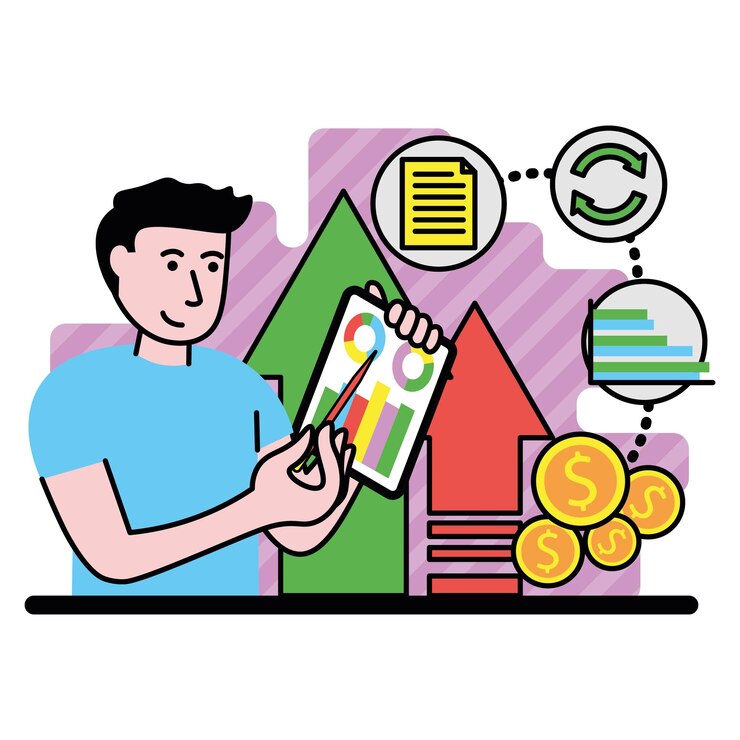 Vector imagen vectorial con una persona evalúa la rentabilidad del negocio