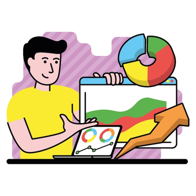 imagen vectorial con una persona que demuestra los gráficos de los negocios