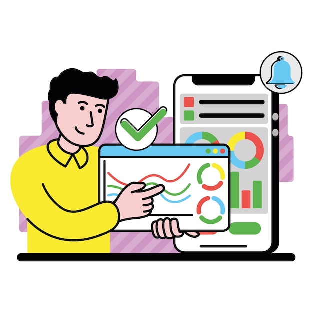 imagen vectorial con persona que persona involucrada en análisis de negocios digitales