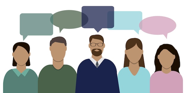 Imagen vectorial de personas con iconos de conversación siluetas de personas en comunicación ilustración de debate