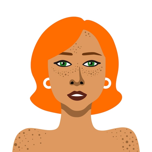 Vector imagen vectorial de retrato de una joven pelirroja con pecas ilustración minimalista