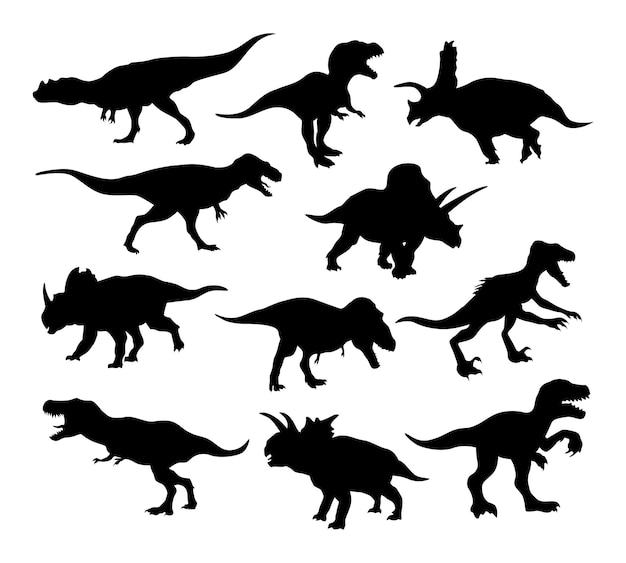 Vector imagen vectorial de siluetas en diferentes representantes de los dinosaurios