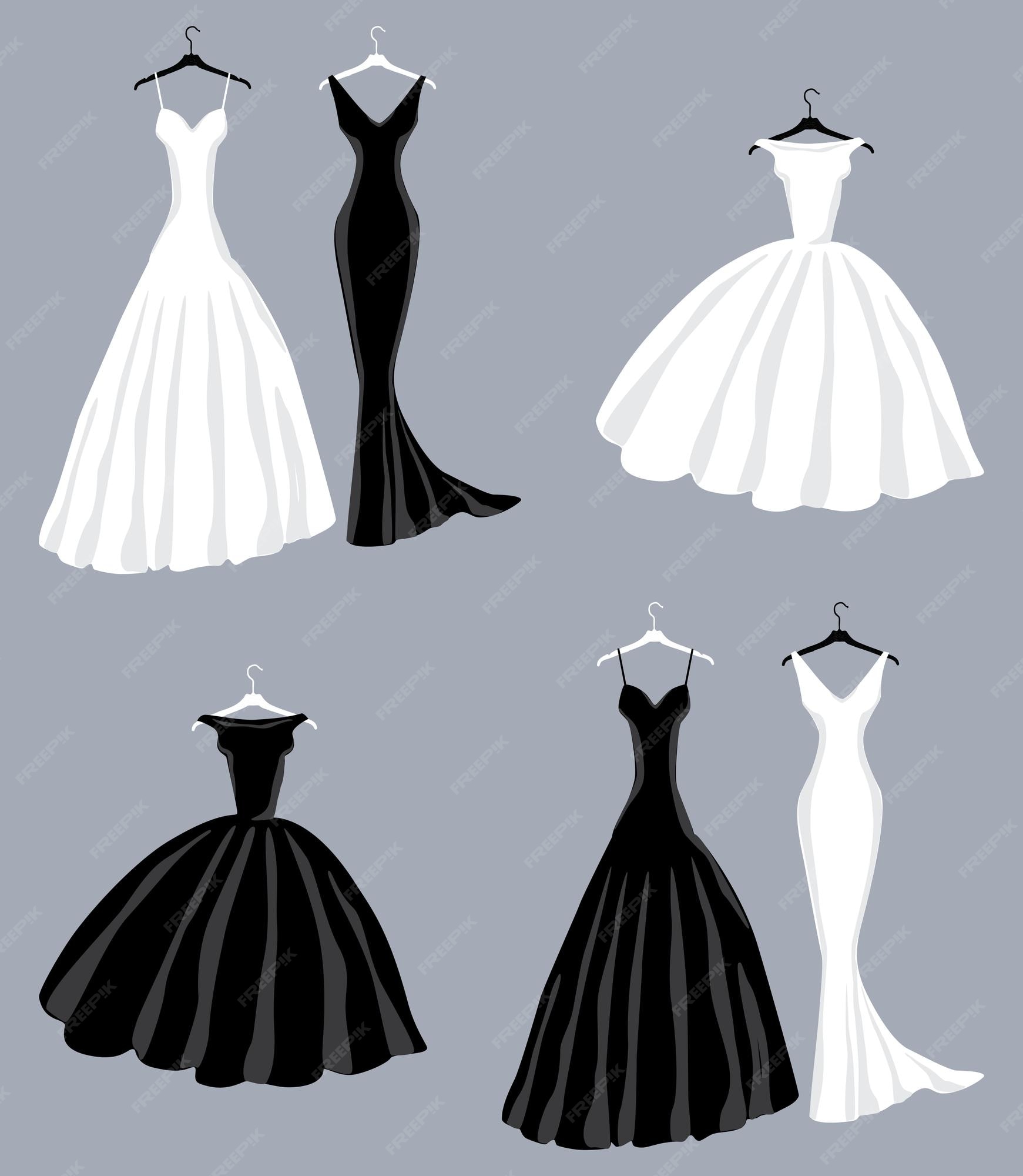 vectorial de siluetas de vestidos femeninos de noche en blanco y negro | Premium