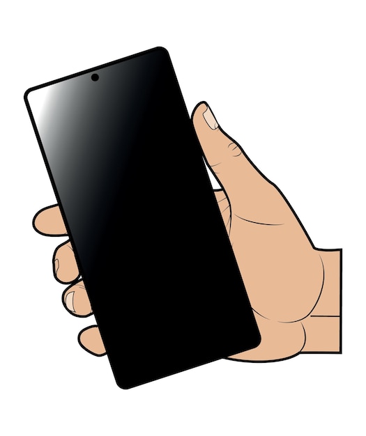 Imagen vectorial de un teléfono inteligente negro en una mano aislada sobre fondo transparente