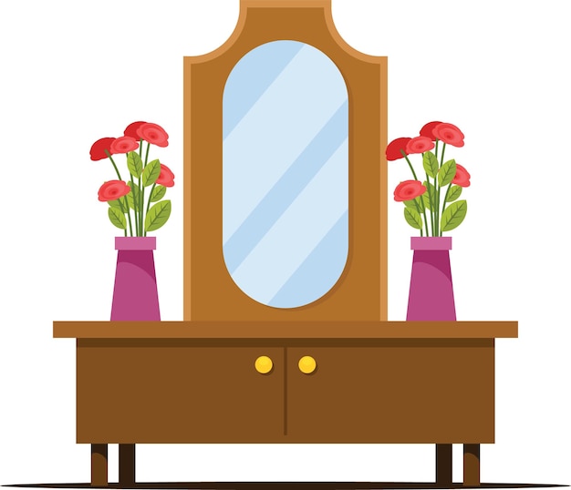 Imagen vectorial de un tocador con un espejo aislado sobre fondo transparente