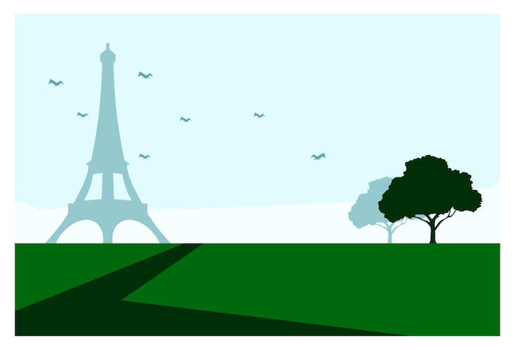 Vector imagen vectorial de torre de jardín verde y árbol con fondo de cielo azul