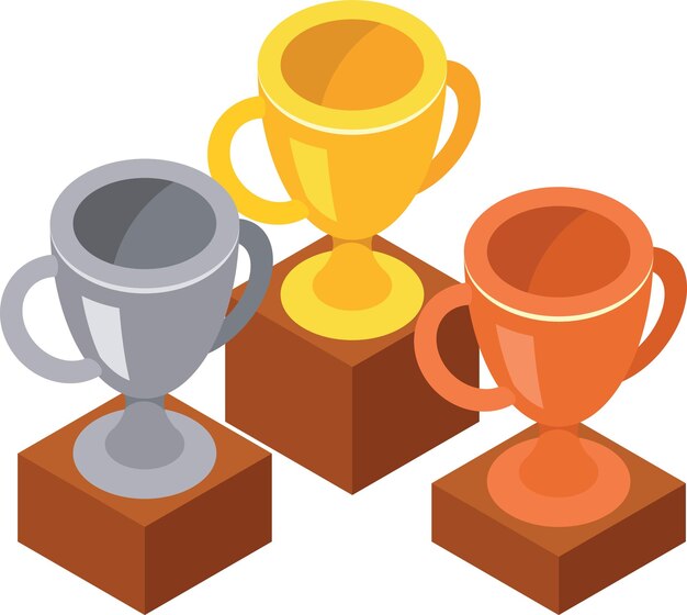 Imagen vectorial de un trofeo de oro, plata y bronce aislado sobre fondo transparente