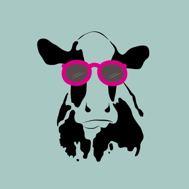 Imagen vectorial de una vaca con gafas.