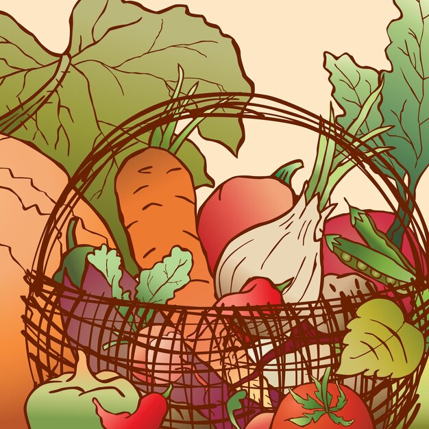 La imagen vectorial de varias verduras maduras.