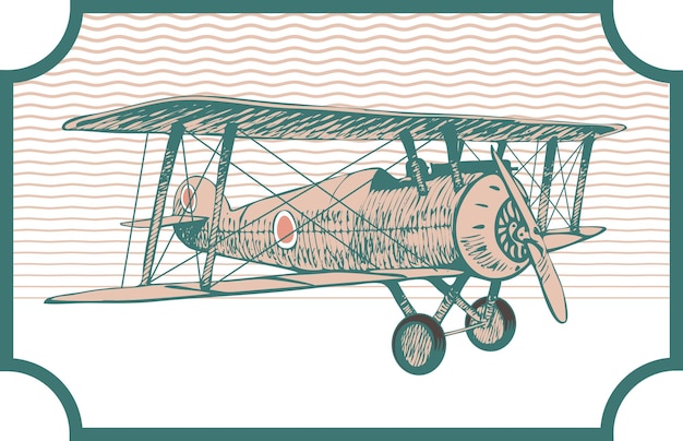 imagen vectorial de un viejo biplano en estilo postal vintage