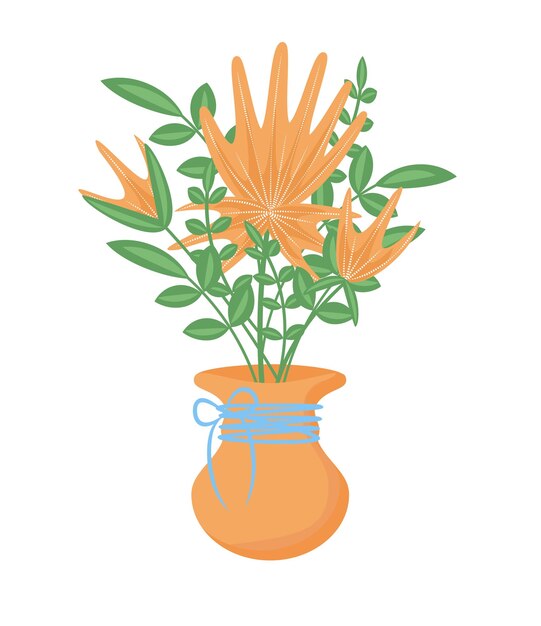 Imagen de verano flores tropicales de naranja ramo de flores de primavera en un jarrón de arcilla Vector EPS10