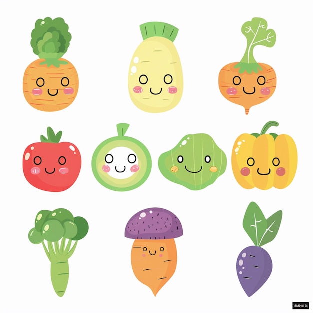 una imagen de verduras con una cara sonriente y una cara sonríente