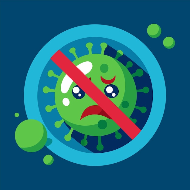 una imagen de un virus con una línea roja a través de él