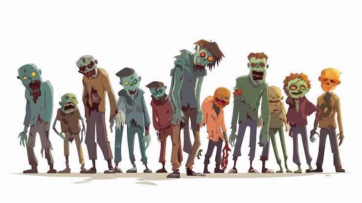 Vector imagen de zombie toter centrada en un ángulo ancho para proyectos con temas oscuros