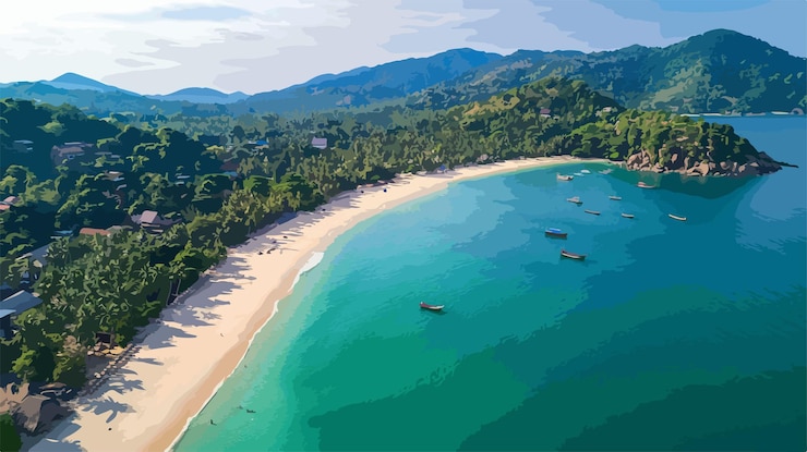 Vector imágenes aéreas de la playa de thong nai pan yai en un día soleado