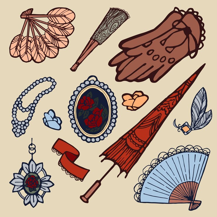 Vector imágenes de complementos y ropa de la época victoriana