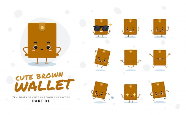 Imágenes de dibujos animados de Brown Wallet. Primer set.