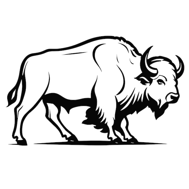 Imágenes de fondo con silueta de bisonte Bison americano animal negro icona de silueta de fondo blanco vec