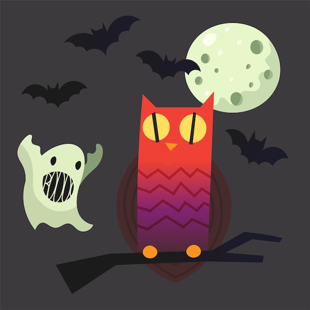 Imágenes de halloween para tus diseños búho en un brunch fantasma luna llena y murciélagos ilustraciones vectoriales