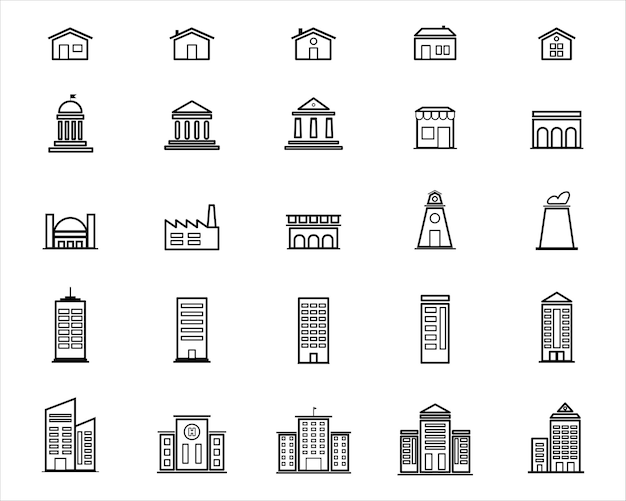 Vector imágenes de iconos de construcción en el paquete ilustración vectorial